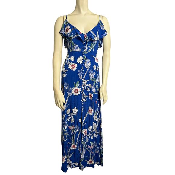 Zara Dresses & Skirts - Zara Floral Ruffle Trim Maxi Sundress Blue Women's Size XS Boho Summer Cottage